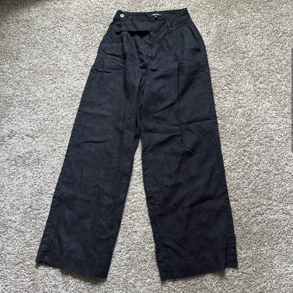 Linen Madewell Harlow Black Wide-Leg Pants